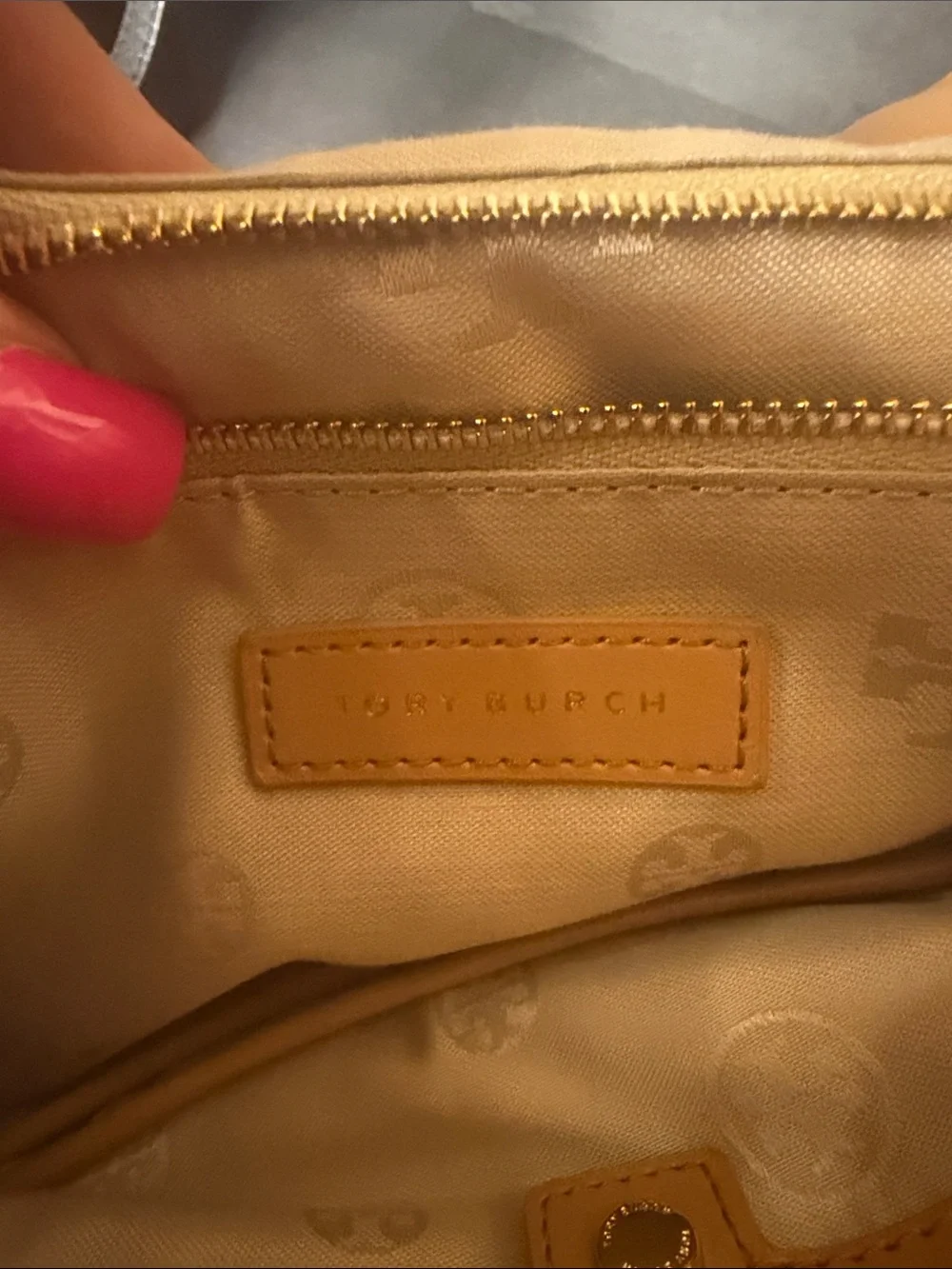 Tory Burch Cream Canvas Backpack with Tan Leather Trim